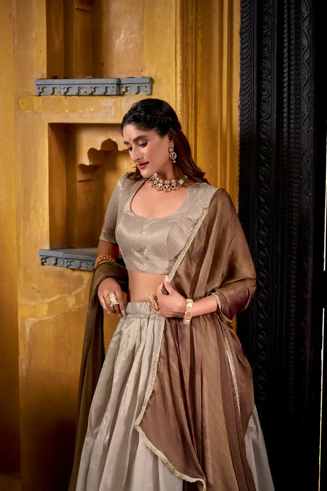 Cream Dupion Silk Lace Zari Work Lehenga Choli | Lehenga, Bollywood Lehenga, Creative Lehenga, Designer Lehenga, Embroidered Lehenga, Party Wear Lehenga