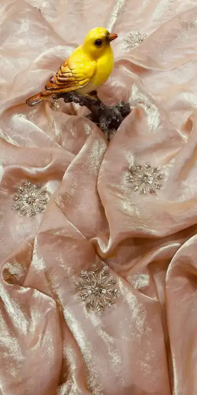 Cream Fandy Satin Silk Bead Work Saree | Sarees, Bollywood Sarees, Creative Sarees, Designer Sarees, Embroidered Sarees, Ethnic Saree, Modern Digital sarees, Party Wear Sarees