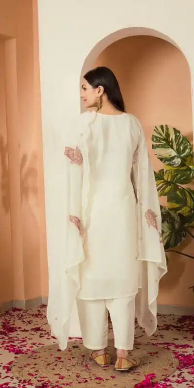 Cream Fox Georgette Embroidery Thread Sequence Salwar Suit | Jump Suits, Salwar suit, Casual Suits, Creative suits, Designer Suits, Palazzo Suits, Party Wear Suits, Patiala Suits, Straight Suits
