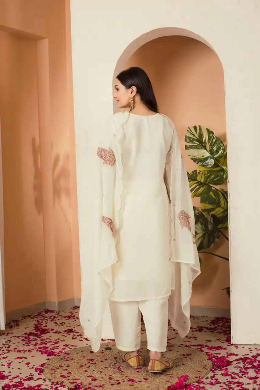 Cream Fox Georgette Embroidery Thread Sequence Salwar Suit | Jump Suits, Salwar suit, Casual Suits, Creative suits, Designer Suits, Palazzo Suits, Party Wear Suits, Patiala Suits, Straight Suits