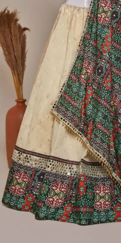 Cream Jaccard Silk Embroidery Printed Lehenga Choli | Lehenga, Bollywood Lehenga, Creative Lehenga, Designer Lehenga, Embroidered Lehenga, Party Wear Lehenga