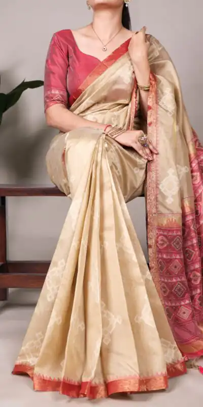 Cream Jacquard Weaving Saree | Sarees, Bollywood Sarees, Creative Sarees, Designer Sarees, Embroidered Sarees, Ethnic Saree, Modern Digital sarees, Party Wear Sarees