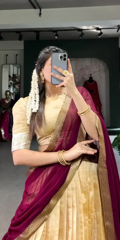Cream Kanchipuram Zari Weaving Work Lehenga Choli | Lehenga, Bollywood Lehenga, Creative Lehenga, Designer Lehenga, Embroidered Lehenga, Party Wear Lehenga