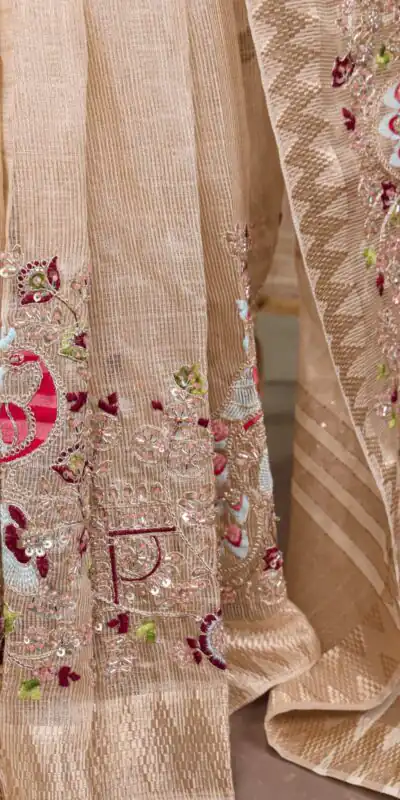 Cream Kota Tissue Zari Embroidery Work Saree | Sarees, Bollywood Sarees, Creative Sarees, Designer Sarees, Embroidered Sarees, Ethnic Saree, Modern Digital sarees, Party Wear Sarees