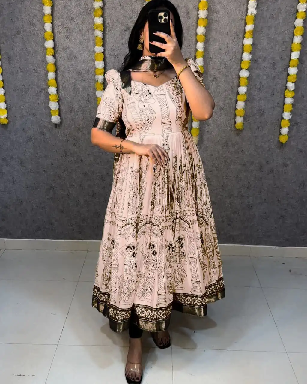 Cream Malai Satin Digital Kalamkari Print Gown | Gowns, Bollywood Gowns, Creative Gowns, Designer Gowns, Embroidered Gowns, Party Wear Gowns