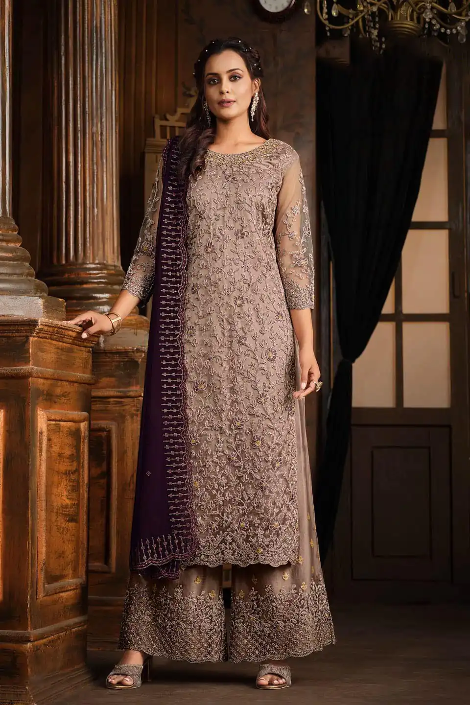Cream Net With Coding Sequence Work Salwar Suit | Jump Suits, Salwar suit, Casual Suits, Creative suits, Designer Suits, Palazzo Suits, Party Wear Suits, Patiala Suits, Straight Suits