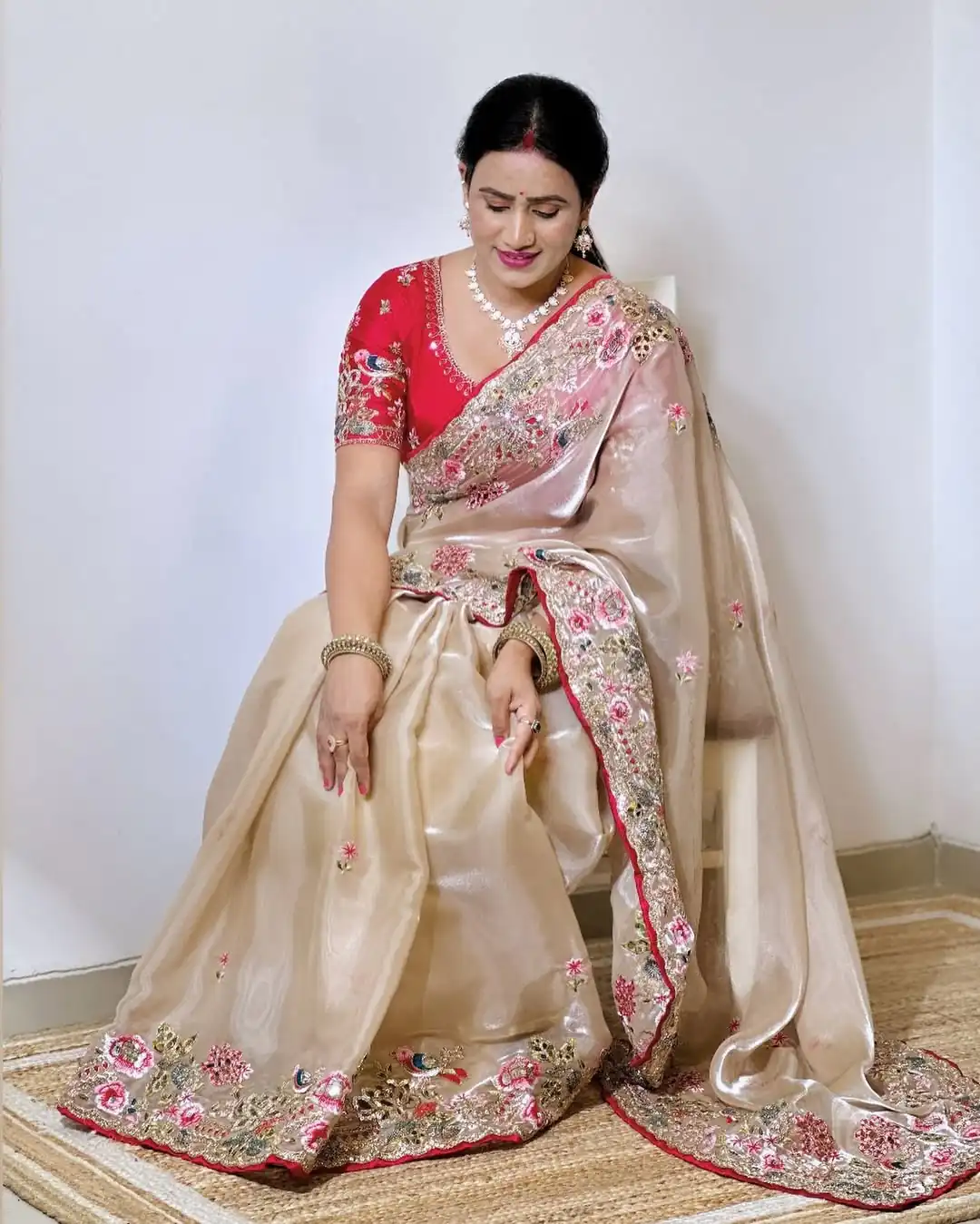 Cream Organza Silk Embroidery Cut Work Saree | Sarees, Bollywood Sarees, Creative Sarees, Designer Sarees, Embroidered Sarees, Ethnic Saree, Modern Digital sarees, Party Wear Sarees