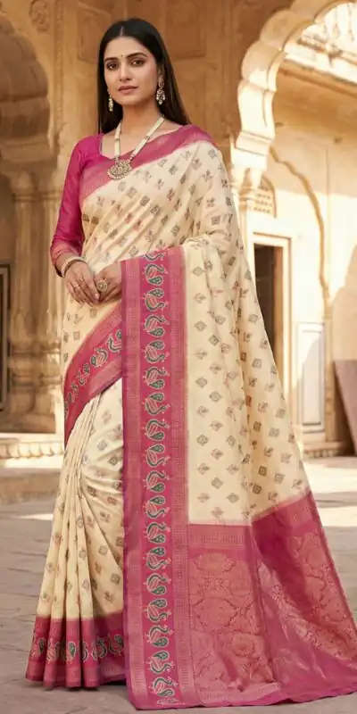 Cream Pochampalli Silk Lace Zari Work Saree | Sarees, Bollywood Sarees, Creative Sarees, Designer Sarees, Embroidered Sarees, Ethnic Saree, Modern Digital sarees, Party Wear Sarees