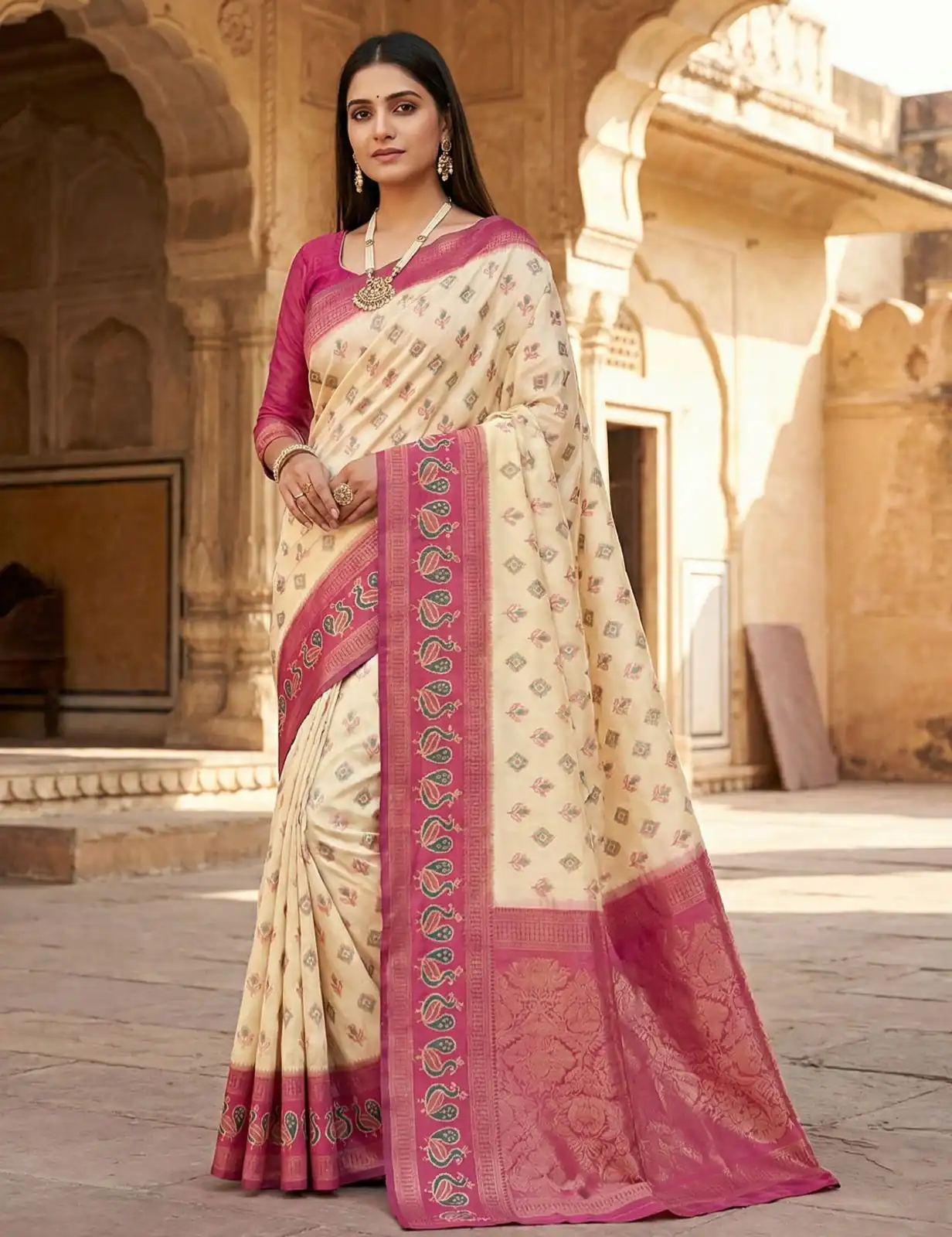 Cream Pochampalli Silk Lace Zari Work Saree | Sarees, Bollywood Sarees, Creative Sarees, Designer Sarees, Embroidered Sarees, Ethnic Saree, Modern Digital sarees, Party Wear Sarees