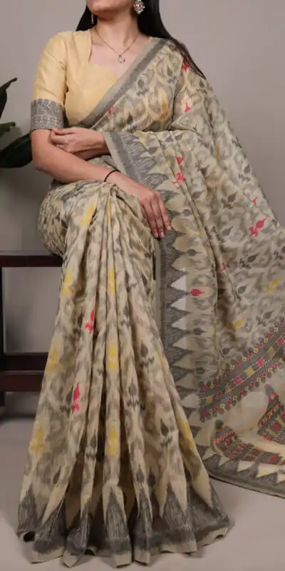 Cream Poly Cotton Thread Weaving Work Saree | Sarees, Bollywood Sarees, Creative Sarees, Designer Sarees, Embroidered Sarees, Ethnic Saree, Modern Digital sarees, Party Wear Sarees