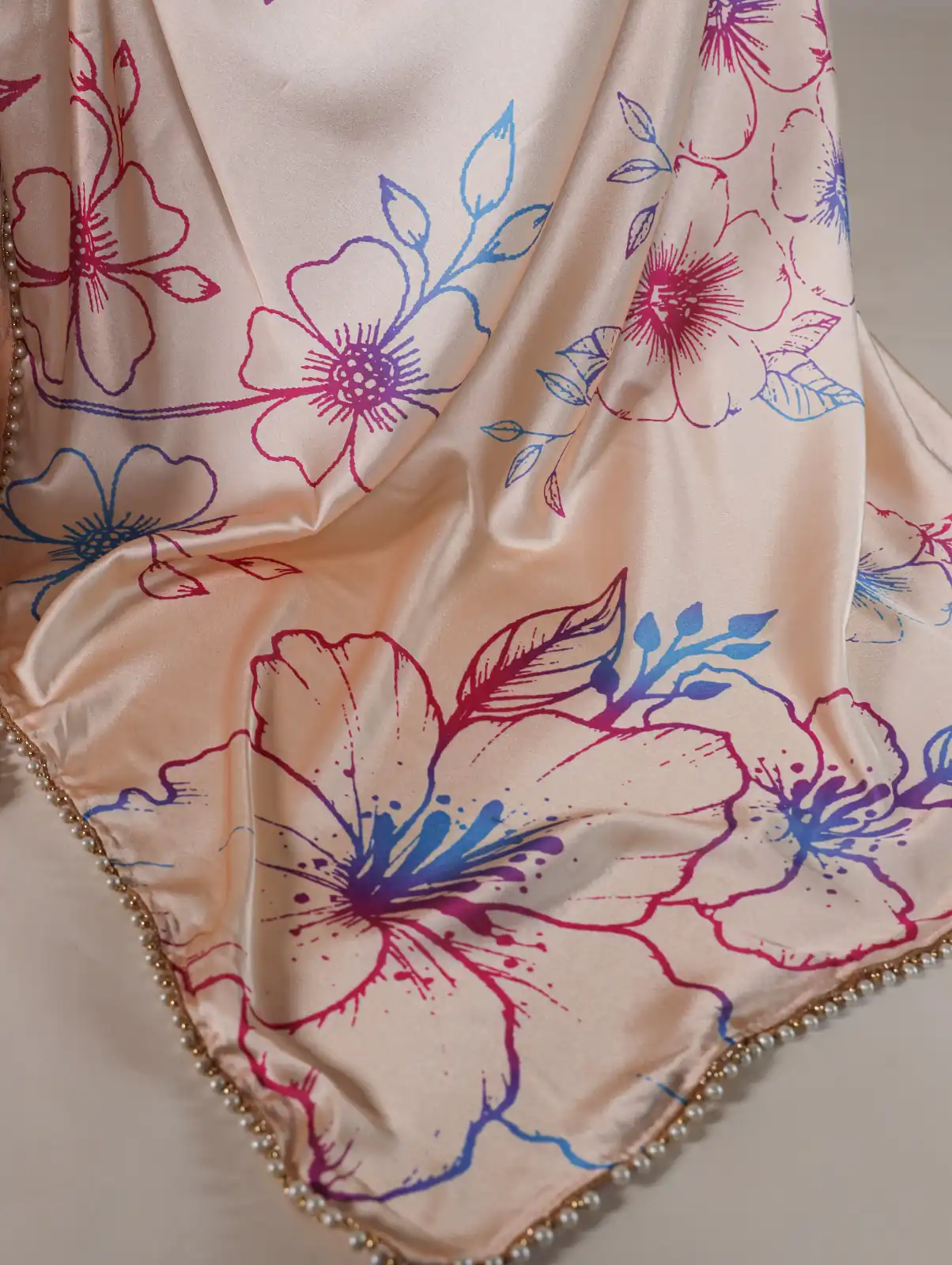 Cream Satin Silk Floral Printed Lace Border Work Saree | Sarees, Bollywood Sarees, Creative Sarees, Designer Sarees, Embroidered Sarees, Ethnic Saree, Modern Digital sarees, Party Wear Sarees