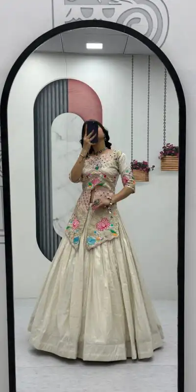 Cream Simar Cosmos Embroidery Work Lehenga Choli | Lehenga, Bollywood Lehenga, Creative Lehenga, Designer Lehenga, Embroidered Lehenga, Party Wear Lehenga