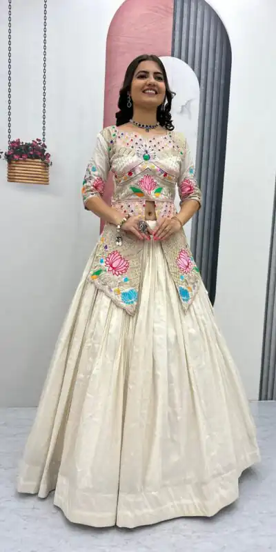 Cream Simar Cosmos Embroidery Work Lehenga Choli | Lehenga, Bollywood Lehenga, Creative Lehenga, Designer Lehenga, Embroidered Lehenga, Party Wear Lehenga