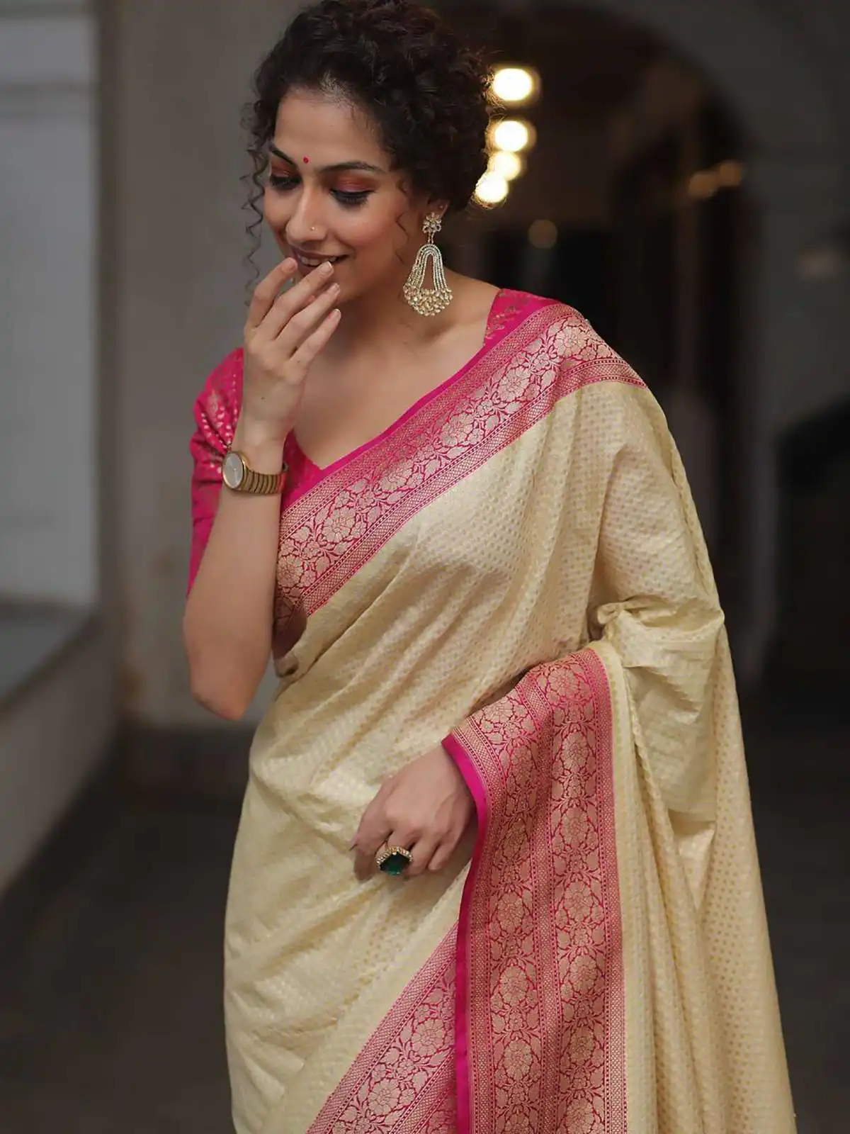 Cream Soft Lichi Silk Jacquard Rich Pallu Saree | Sarees, Bollywood Sarees, Creative Sarees, Designer Sarees, Embroidered Sarees, Ethnic Saree, Modern Digital sarees, Party Wear Sarees