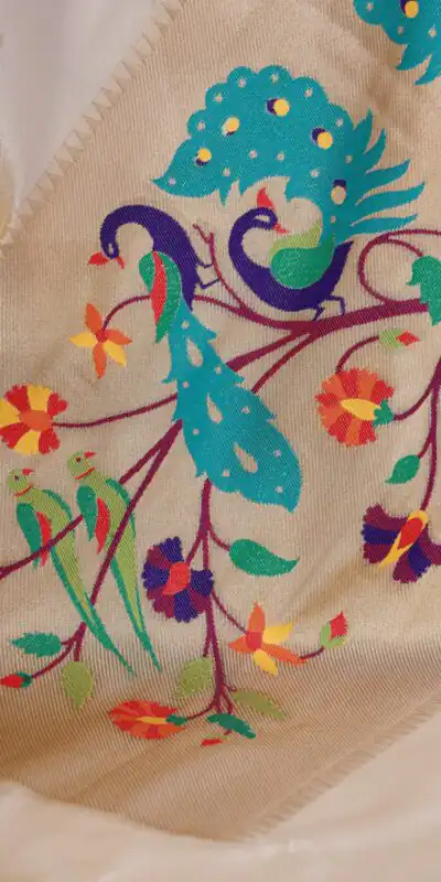 Cream Tissue Paithani With Zari Work Saree | Sarees, Bollywood Sarees, Creative Sarees, Designer Sarees, Embroidered Sarees, Ethnic Saree, Modern Digital sarees, Party Wear Sarees