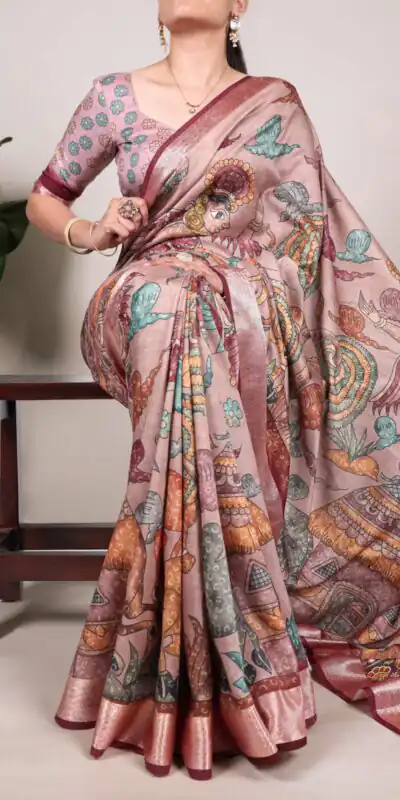 Cream Tushar Silk With Viscose Border Printed Saree | Sarees, Bollywood Sarees, Creative Sarees, Designer Sarees, Embroidered Sarees, Ethnic Saree, Modern Digital sarees, Party Wear Sarees