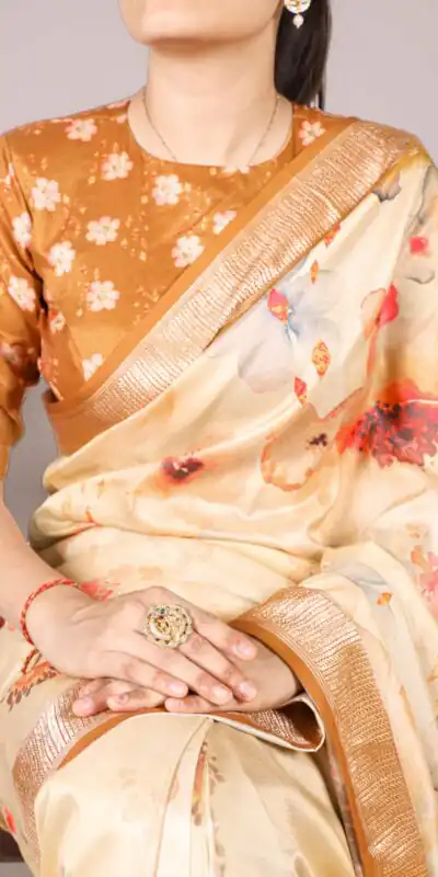Cream Viscose Printed Saree | Sarees, Bollywood Sarees, Creative Sarees, Designer Sarees, Embroidered Sarees, Ethnic Saree, Modern Digital sarees, Party Wear Sarees