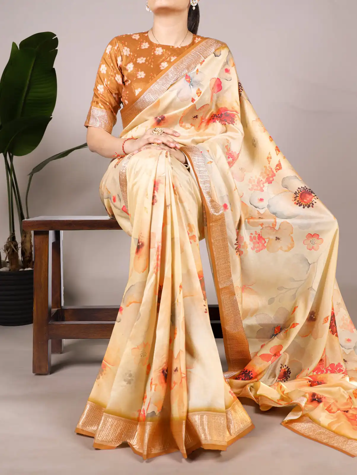 Cream Viscose Printed Saree | Sarees, Bollywood Sarees, Creative Sarees, Designer Sarees, Embroidered Sarees, Ethnic Saree, Modern Digital sarees, Party Wear Sarees