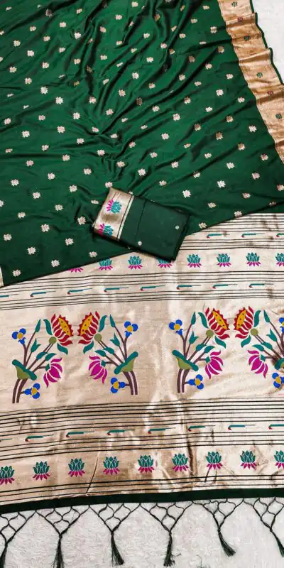 Dark Green Paithani Silk Lace Zari Work Saree | Sarees, Bollywood Sarees, Creative Sarees, Designer Sarees, Embroidered Sarees, Ethnic Saree, Modern Digital sarees, Party Wear Sarees