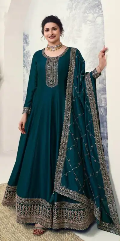 Dark Green Silk Georgette with Embroidery Work Anarkal Suit | Anarkali Suits, Bollywood Anarkali, Creative-Anarkali, Designer Anarkali, Embroidered Anarkali, Party Wear Anarkali
