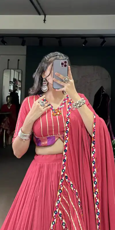 Dark Pink Rayon Mirror Gamthi Work Lehenga Choli | Lehenga, Bollywood Lehenga, Creative Lehenga, Designer Lehenga, Embroidered Lehenga, Party Wear Lehenga