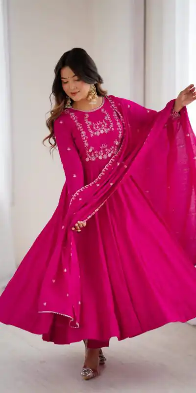 Dark Pink Roman Chanderi Silk Bead Work Salwar Suit | Jump Suits, Salwar suit, Casual Suits, Creative suits, Designer Suits, Palazzo Suits, Party Wear Suits, Patiala Suits, Straight Suits