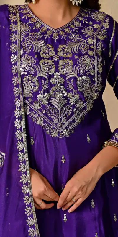Dark Purple Chinon Silk Embroidery Zari Work Lehenga Choli | Lehenga, Bollywood Lehenga, Creative Lehenga, Designer Lehenga, Embroidered Lehenga, Party Wear Lehenga