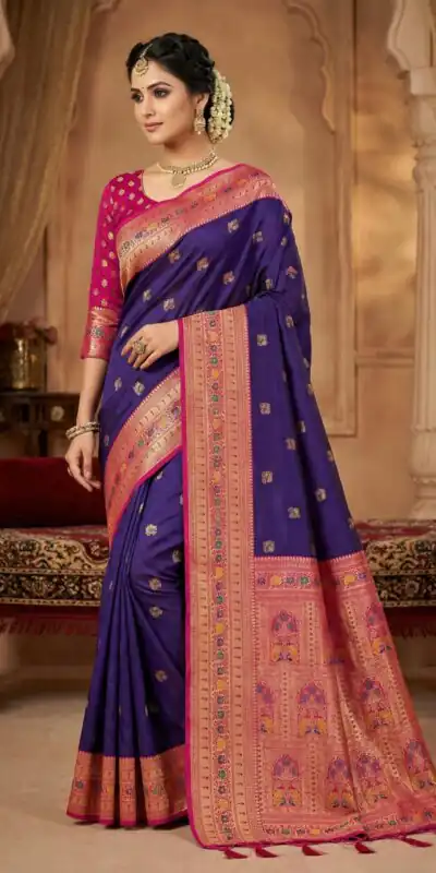 Dark Purple Meenakari Lace Zari Work Saree | Sarees, Bollywood Sarees, Creative Sarees, Designer Sarees, Embroidered Sarees, Ethnic Saree, Modern Digital sarees, Party Wear Sarees