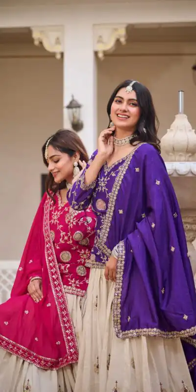 Dark Purple Pure Chinon Embroidery Work Lehenga Choli | Lehenga, Bollywood Lehenga, Creative Lehenga, Designer Lehenga, Embroidered Lehenga, Party Wear Lehenga