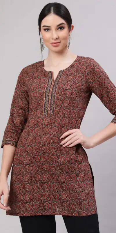 Dark Red Cotton Printed Kurti | Kurti, Bollywood Kurti, Creative Kurtis, Designer Kurti, Party Wear Kurti, Selfie Kurti