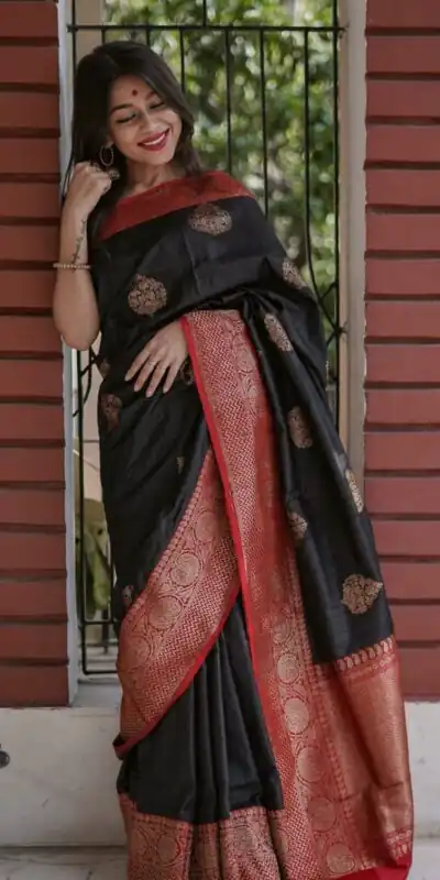 Dazzling Black Lichi Silk Jacquard Work Saree | Sarees, Bollywood Sarees, Creative Sarees, Designer Sarees, Embroidered Sarees, Ethnic Saree, Modern Digital sarees, Party Wear Sarees