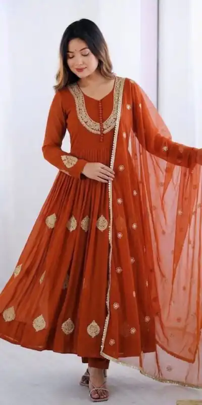 ZF 5018 Orange Color Blooming Georgette Gown With Coding Work . Get it for βΉ2049. Delivery 4-6 Working Days. Online Shop now. | Gowns, Bollywood Gowns, Creative Gowns, Designer Gowns, Embroidered Gowns, Party Wear Gowns