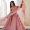 Elegant Pink Roman Silk Embroidery Work Gown | Gowns, Bollywood Gowns, Creative Gowns, Designer Gowns, Embroidered Gowns, Party Wear Gowns