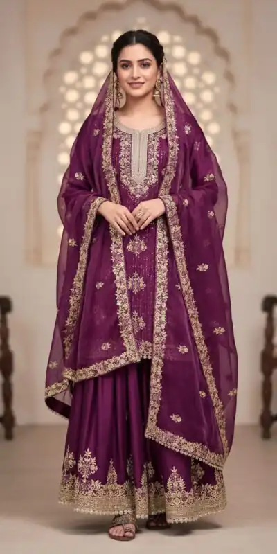Fair Wine Organza Silk Embroider Cut Work Salwar Suit | Jump Suits, Salwar suit, Casual Suits, Creative suits, Designer Suits, Palazzo Suits, Party Wear Suits, Patiala Suits, Straight Suits