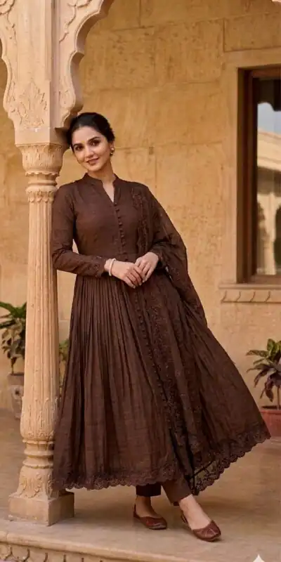 VLM 337 Brown Roman Silk Gown Perfect for Wedding, Party, Ethnic Day, Haldi, Diwali β . Festive Deal βΉ2099. Delivery 4-6 Working Days. Shop now. | Gowns, Bollywood Gowns, Creative Gowns, Designer Gowns, Embroidered Gowns, Party Wear Gowns