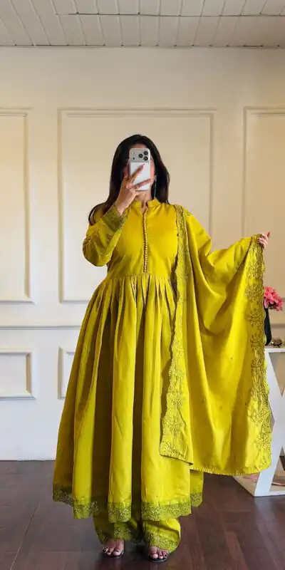 VLM 337 Lime Yellow Roman Silk Gown Perfect for Wedding, Party, Ethnic Day, Haldi, Diwali β . Festive Deal βΉ2099. Delivery 4-6 Working Days. Shop now. | Gowns, Bollywood Gowns, Creative Gowns, Designer Gowns, Embroidered Gowns, Party Wear Gowns
