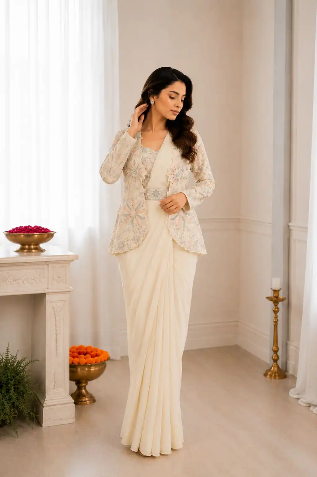 BB 62 Off White Crap Silk Saree with Embroidery Work. Wedding, Party, Festive, Events Festive Deal ₹2499. Delivery 4-6 Working Days. Shop now. | Sarees, Bollywood Sarees, Creative Sarees, Designer Sarees, Embroidered Sarees, Ethnic Saree, Modern Digital sarees, Party Wear Sarees