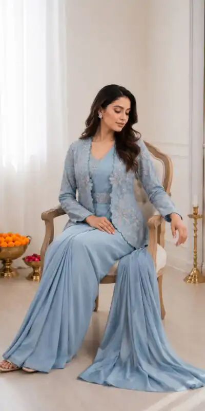 BB 62 Powder Blue Crap Silk Saree with Embroidery Work. Wedding, Party, Festive, Events Festive Deal ₹2499. Delivery 4-6 Working Days. Shop now. | Sarees, Bollywood Sarees, Creative Sarees, Designer Sarees, Embroidered Sarees, Ethnic Saree, Modern Digital sarees, Party Wear Sarees