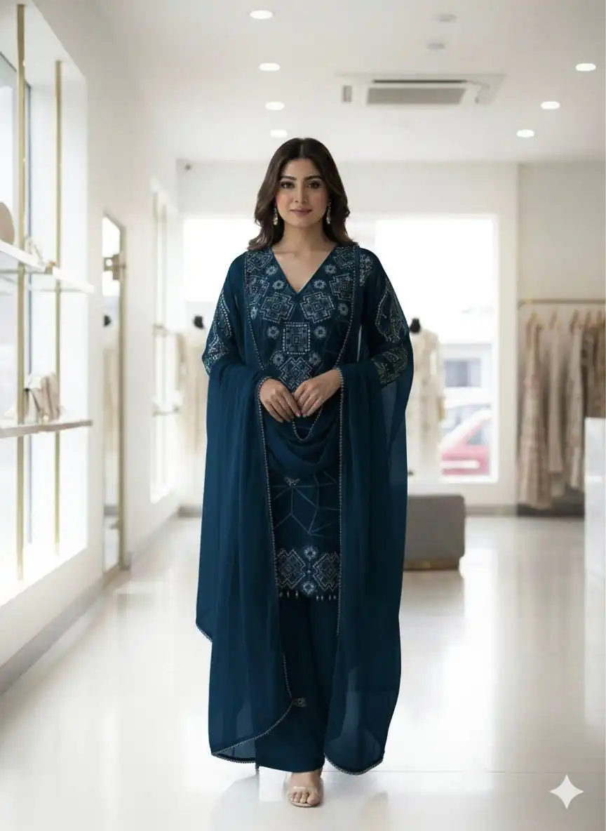 Fine Navy Blue Georgette With Sequins Work Salwar Suit | Jump Suits, Salwar suit, Casual Suits, Creative suits, Designer Suits, Palazzo Suits, Party Wear Suits, Patiala Suits, Straight Suits