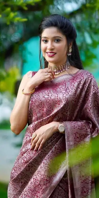 Fine Wine Lichi Silk Jacquard Work Saree | Sarees, Bollywood Sarees, Creative Sarees, Designer Sarees, Embroidered Sarees, Ethnic Saree, Modern Digital sarees, Party Wear Sarees