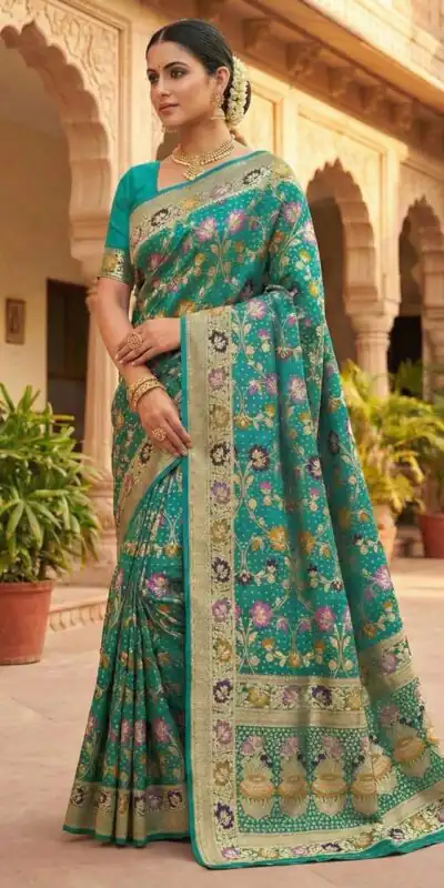 Firozi Banarasi Silk Zari Work All Over Saree | Sarees, Bollywood Sarees, Creative Sarees, Designer Sarees, Embroidered Sarees, Ethnic Saree, Modern Digital sarees, Party Wear Sarees