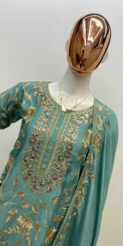 Firozi Chinon With Lace Embroidery Work Salwar Suit | Jump Suits, Salwar suit, Casual Suits, Creative suits, Designer Suits, Palazzo Suits, Party Wear Suits, Patiala Suits, Straight Suits