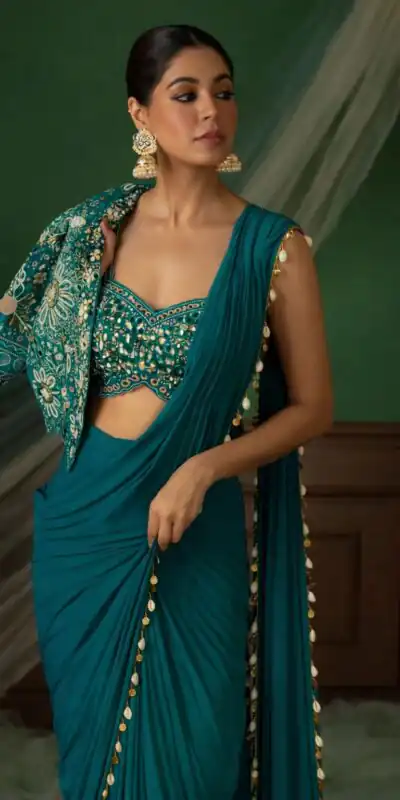 Firozi Crap Silk Embroidery Lace Work Saree | Sarees, Bollywood Sarees, Creative Sarees, Designer Sarees, Embroidered Sarees, Ethnic Saree, Modern Digital sarees, Party Wear Sarees