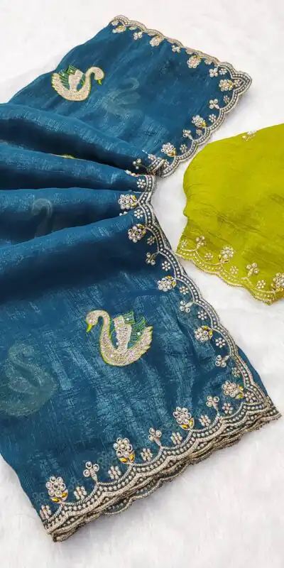Firozi Crunchy Chiffon Diamond Work Saree | Sarees, Bollywood Sarees, Creative Sarees, Designer Sarees, Embroidered Sarees, Ethnic Saree, Modern Digital sarees, Party Wear Sarees