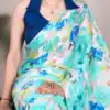 Firozi Dull Satin Printed Saree | Sarees, Bollywood Sarees, Creative Sarees, Designer Sarees, Embroidered Sarees, Ethnic Saree, Modern Digital sarees, Party Wear Sarees