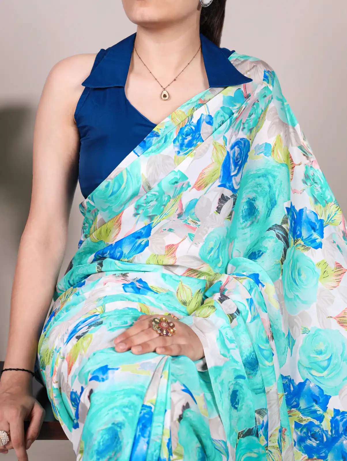 Firozi Dull Satin Printed Saree | Sarees, Bollywood Sarees, Creative Sarees, Designer Sarees, Embroidered Sarees, Ethnic Saree, Modern Digital sarees, Party Wear Sarees