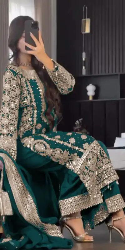 Firozi Faux Georgette Embroidery Salwar Suit | Jump Suits, Salwar suit, Casual Suits, Creative suits, Designer Suits, Palazzo Suits, Party Wear Suits, Patiala Suits, Straight Suits