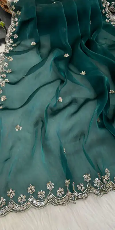 Firozi Jimmy Chou Silk Embroidery Work Saree | Sarees, Bollywood Sarees, Creative Sarees, Designer Sarees, Embroidered Sarees, Ethnic Saree, Modern Digital sarees, Party Wear Sarees