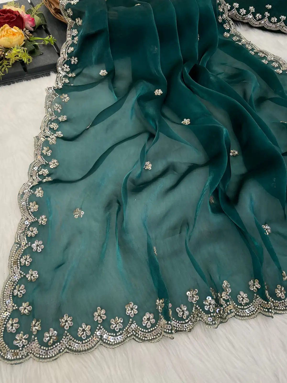 Firozi Jimmy Chou Silk Embroidery Work Saree | Sarees, Bollywood Sarees, Creative Sarees, Designer Sarees, Embroidered Sarees, Ethnic Saree, Modern Digital sarees, Party Wear Sarees