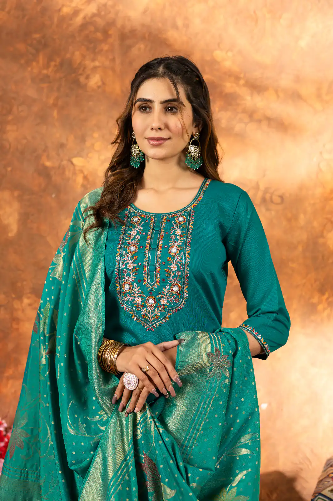 Firozi Marina Silk Embroidery Work Salwar Suit | Jump Suits, Salwar suit, Casual Suits, Creative suits, Designer Suits, Palazzo Suits, Party Wear Suits, Patiala Suits, Straight Suits